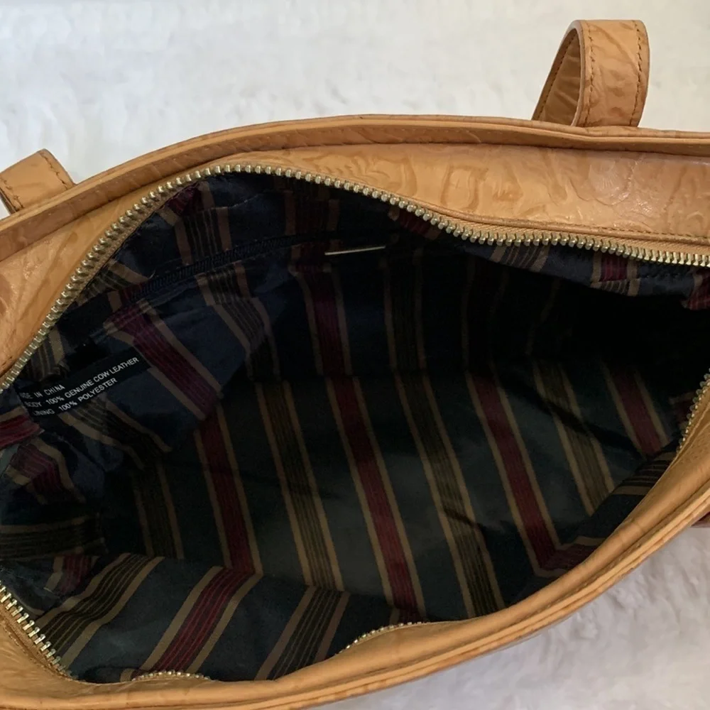 MAXX New York floral tooled embossed leather tan shoulder bag